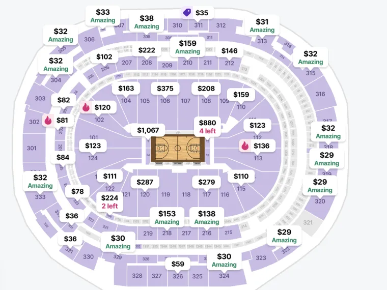 Wings - Fever seat map - American Airlines Center